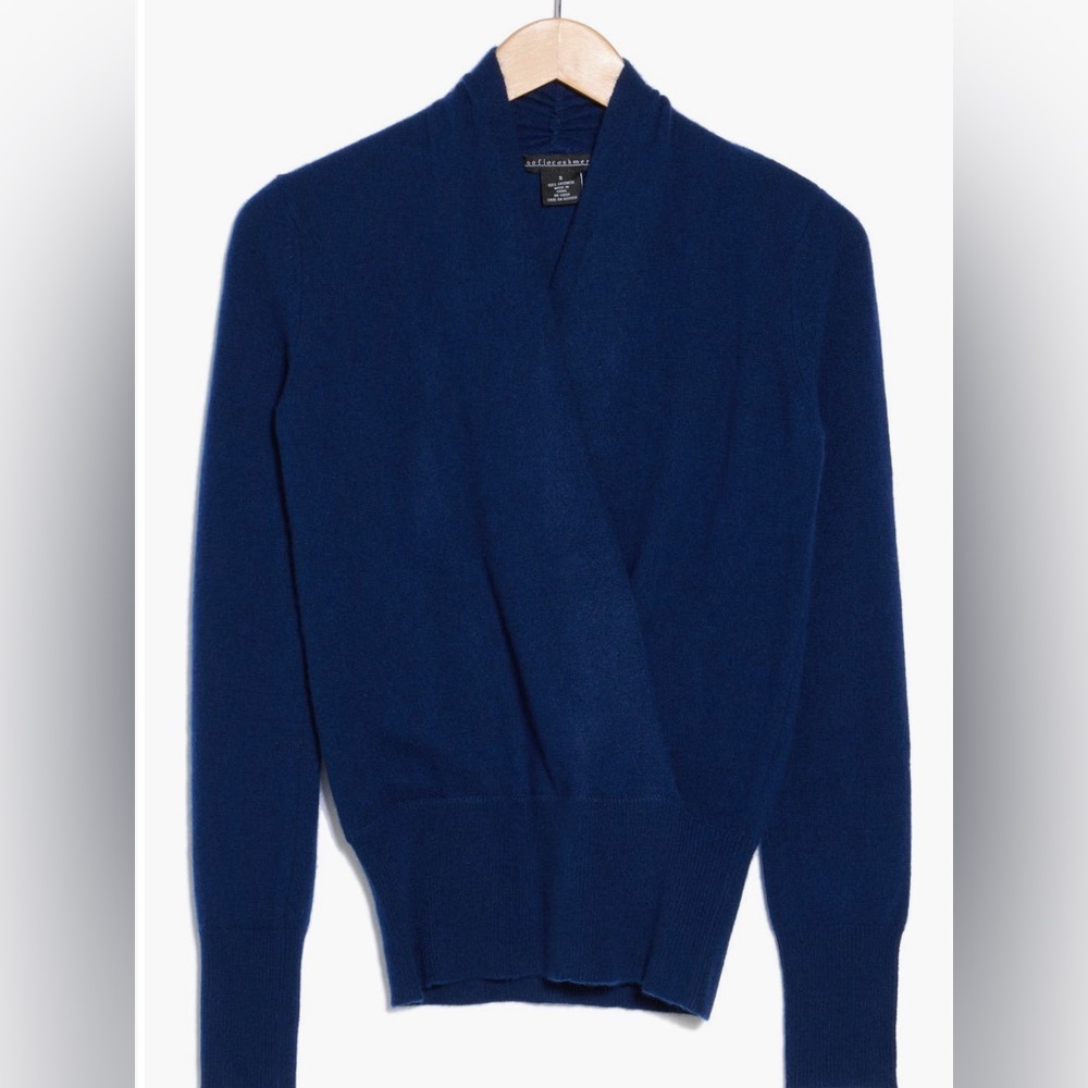 Sofia Cashmere faux wrap Navy Sweater - Picture 3 of 7